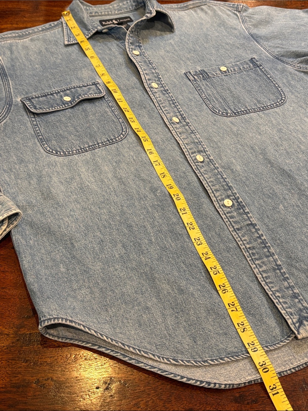 Vintage Ralph Lauren 90s Light Blue Denim Button-Front Workshirt Unisex Medium - Picture 10 of 10